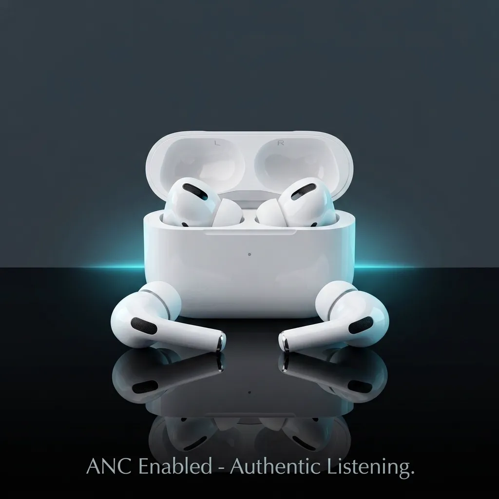 Fone premium ANC com estojo aberto mostrando os fones e borrachas de silicone, selo ANC original